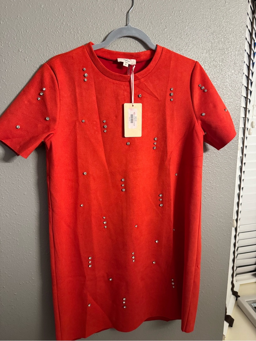 Ladies Red Embellished Short Sleeve Dress